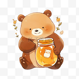 小熊吃蜂蜜元素卡通手绘