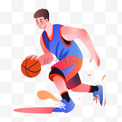 篮球炫酷图片_扁平卡通亚运会运动人物棕发男子