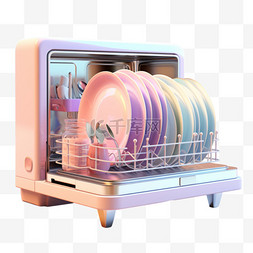 餐具图标洗碗机图片_家具清新洗碗机配色3D美观立体