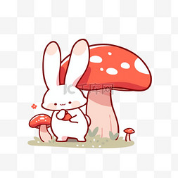 卡通蘑菇背景图片_卡通小兔子蘑菇手绘元素