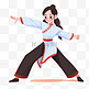 扁平卡通亚运会运动人物少女在表演武术