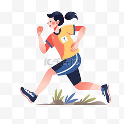 扁平卡通亚运会运动人物少女短跑
