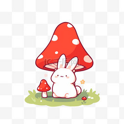 手绘白色的蘑菇图片_卡通蘑菇小兔子元素手绘