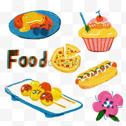 章鱼小丸子卡通图片_丝网印刷风格餐饮食物贴纸美食