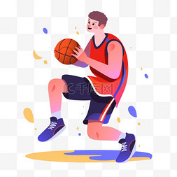 篮球体育竞技图片_扁平卡通亚运会运动人物红衣男子