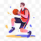 扁平卡通亚运会运动人物红衣男子打篮球
