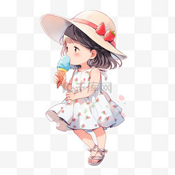 冰淇淋卡通背景图片_手绘可爱女孩冰淇淋卡通元素