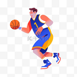 篮球体育竞技图片_扁平卡通亚运会运动人物一个男子