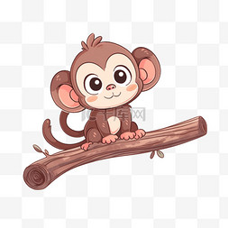 卡通手绘可爱的猴子在树枝上玩耍