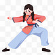 扁平卡通亚运会运动人物一女孩在表演武术