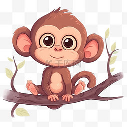 树枝上猴子玩耍元素卡通