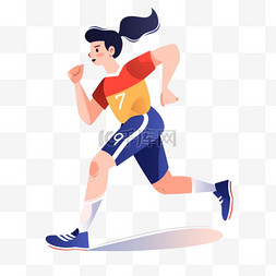 体育马拉松图片_扁平卡通亚运会运动人物女子正在