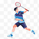 扁平卡通亚运会运动人物男子正在打羽毛球