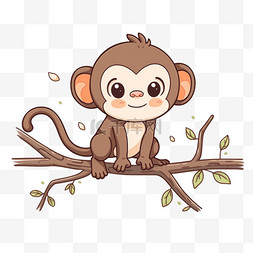 手绘树枝上卡通猴子玩耍元素