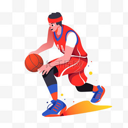 篮球体育竞技图片_扁平卡通亚运会运动人物红衣男子