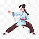 扁平卡通亚运会运动人物一女子在表演武术