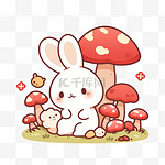 小兔子蘑菇卡通元素手绘