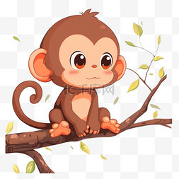 萌萌的眼睛图片_手绘可爱的猴子在树枝上玩耍卡通