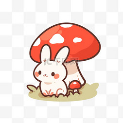 红色蘑菇背景图片_小兔子蘑菇手绘卡通元素