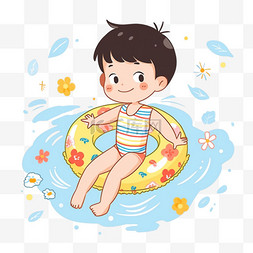 夏季游泳的孩子卡通手绘元素