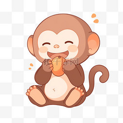吃桃子卡通图片_卡通可爱的猴子手绘元素