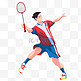 扁平卡通亚运会运动人物男子在打羽毛球