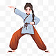 扁平卡通亚运会运动人物女孩正在表演武术