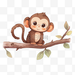 卡通树枝上玩耍的猴子手绘元素