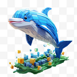积木像素海豚可爱风格乐高艺术海