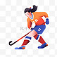 扁平卡通亚运会运动人物一位女子打曲棍球