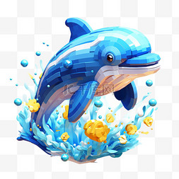 积木海豚可爱像素风格乐高艺术海