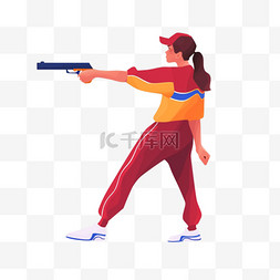 射击准星图片_扁平卡通亚运会运动人物红帽女子