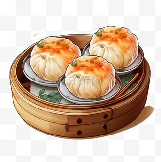 水彩风美食佳肴包子特色食物美味