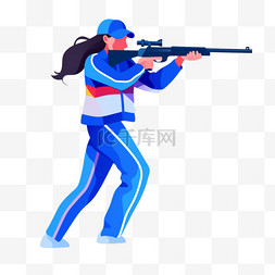 体育射击图片_扁平卡通亚运会运动人物蓝衣女子
