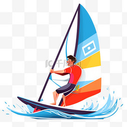 帆船竞技图片_扁平卡通亚运会运动人物一红衣男