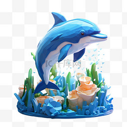 海豚可爱积木像素风格乐高艺术海