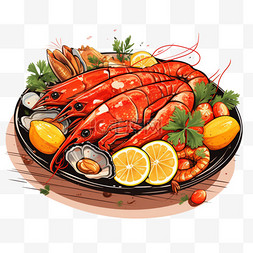 扁平风美食美味味蕾红焖虾插画食
