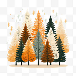 扁平风秋季植物秋天插画树木元素