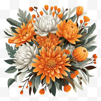 扁平风秋季橙色花朵植物秋天插画元素
