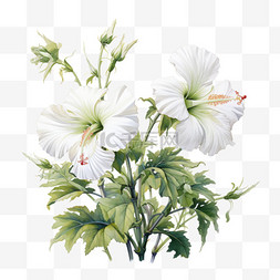 白色水彩风植物花卉花朵绿植花蕾
