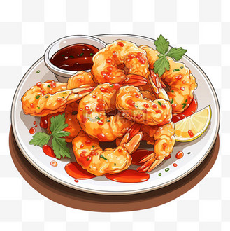 扁平风美食美味味蕾插画食物元素红焖虾