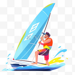 运动会插画图片_扁平卡通亚运会运动人物男人正帆