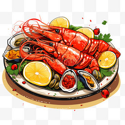 红焖猪肉图片_扁平风美食美味红焖虾味蕾插画食