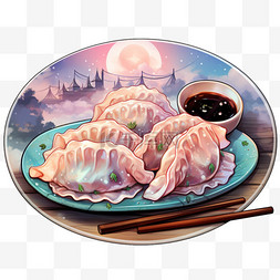 水彩风美食佳肴特色食物饺子虾饺