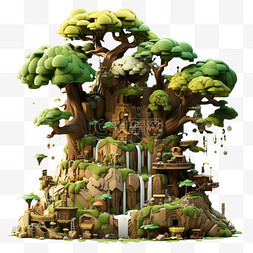 梦幻城堡森林图片_积木像素风格乐高艺术绿色树木森