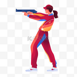 体育射击图片_扁平卡通亚运会运动人物女子在射