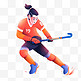 扁平卡通亚运会运动人物一个女子在打曲棍球