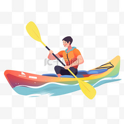 皮划艇景象图片_扁平卡通亚运会运动人物一少年正