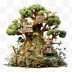 梦幻城堡森林图片_积木像素风格乐高树木森林艺术绿
