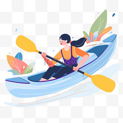 皮划艇pk赛图片_扁平卡通亚运会运动人物女子在划